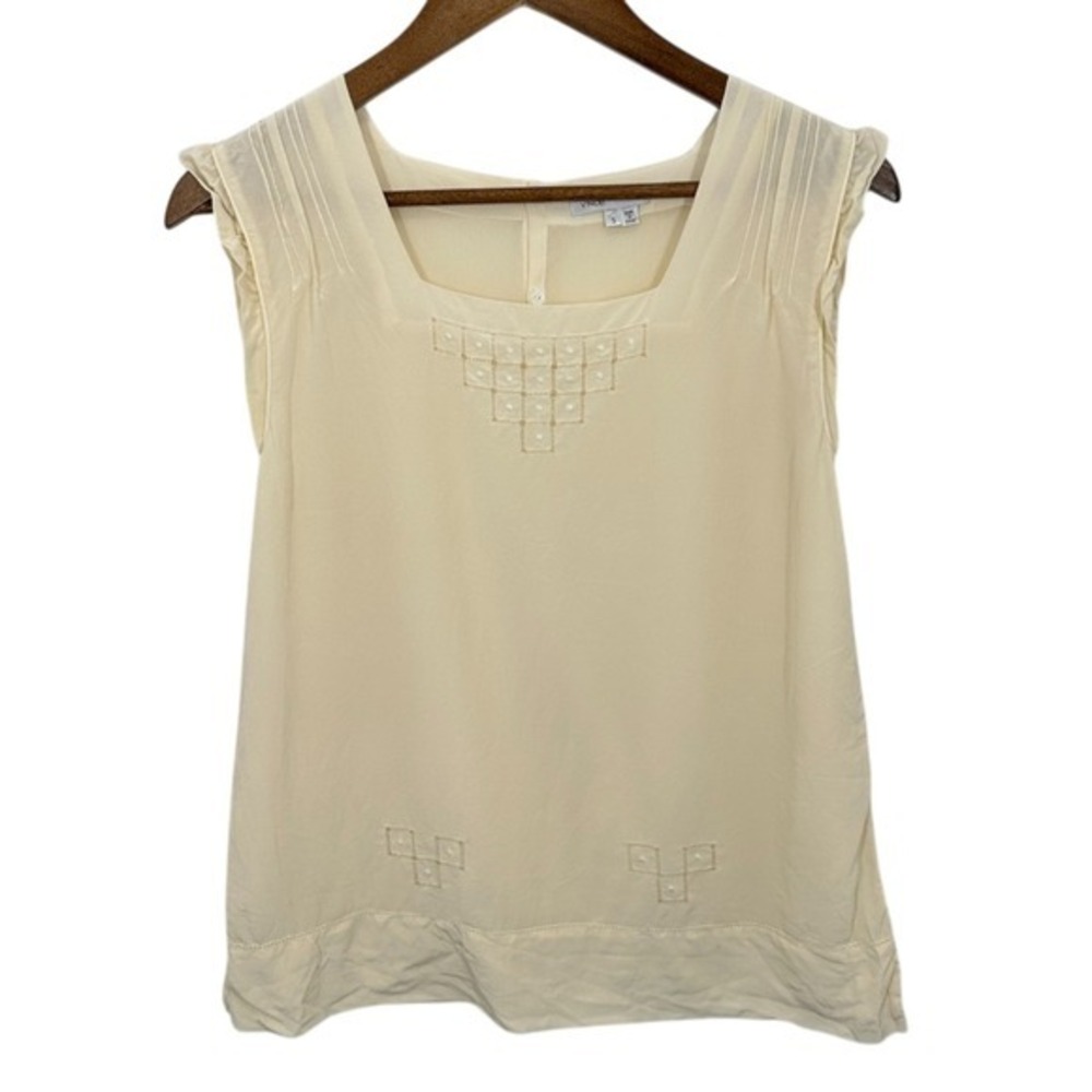 Vince Cream Silk Square Neck Sleeveless Embroidered Top‎ Size S Y2K Babydoll